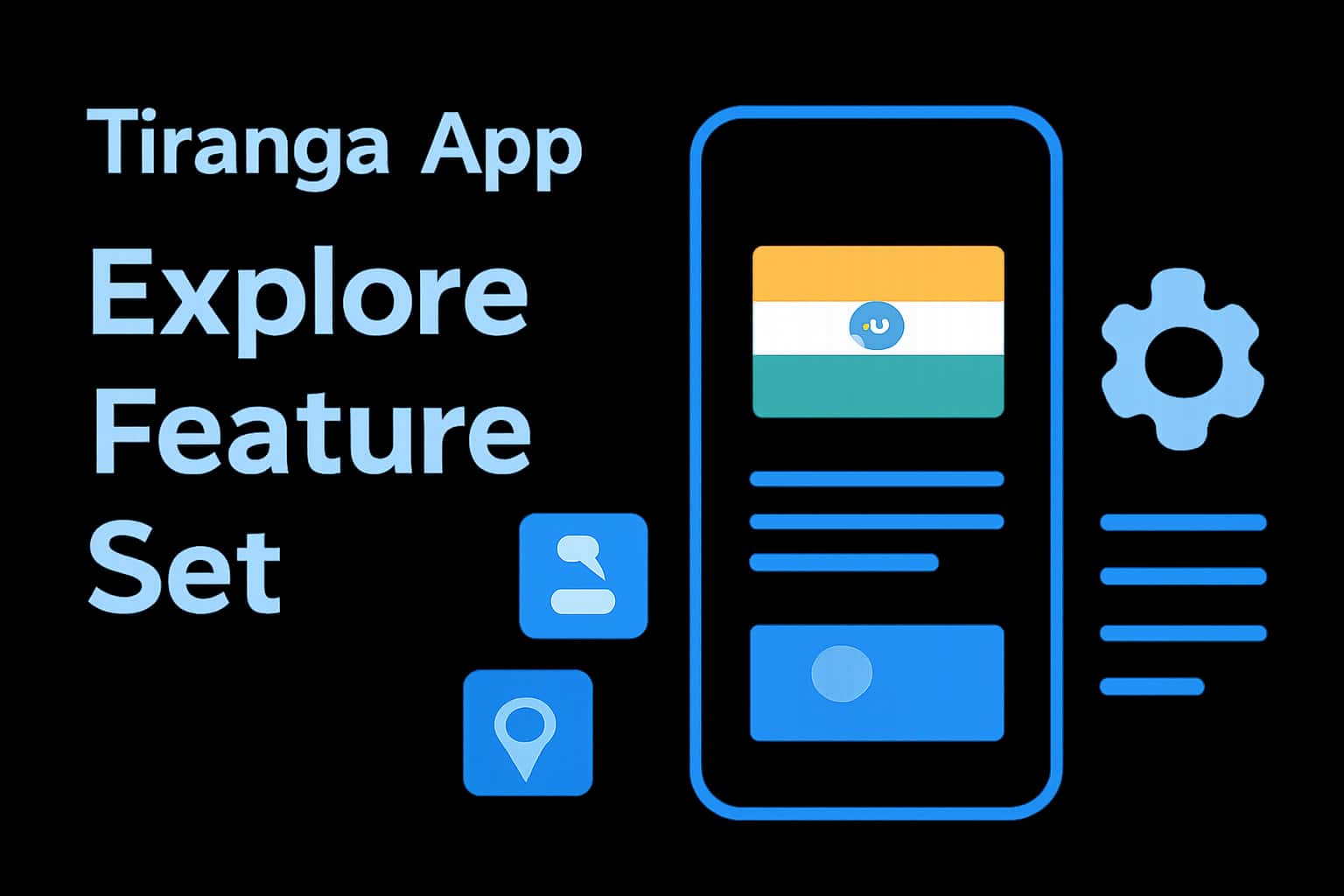 Informational scene showcasing the features of the Tiranga App.