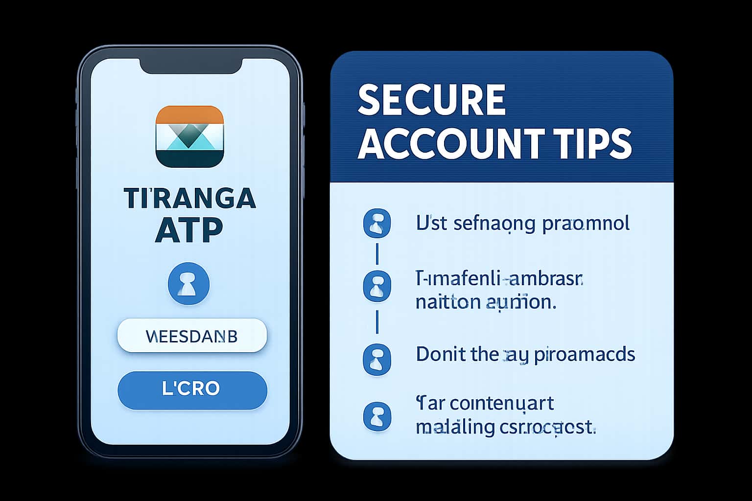 An informative scene illustrating tips for securing a Tiranga App account.