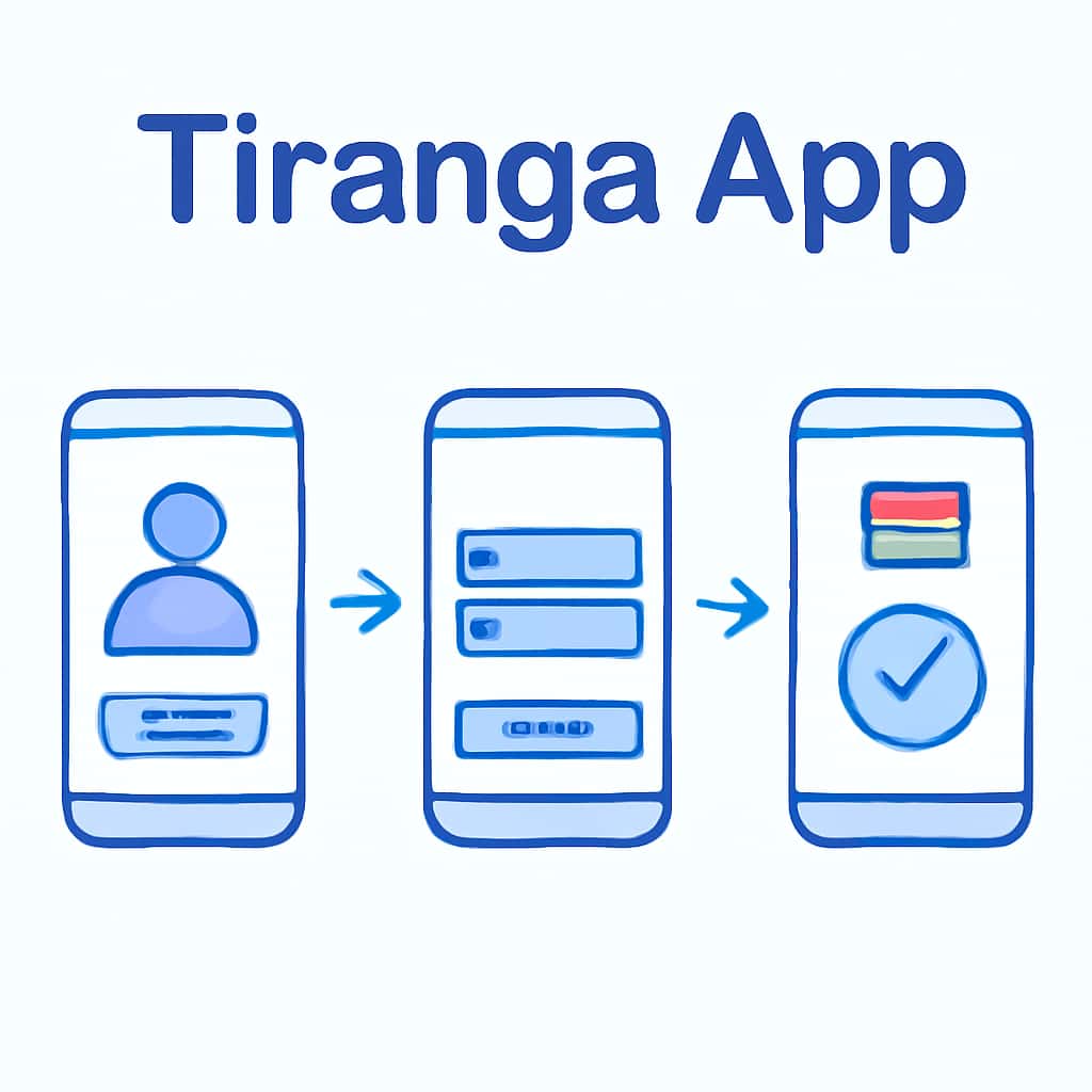 An educational diagram illustrating the login process for the Tiranga App.