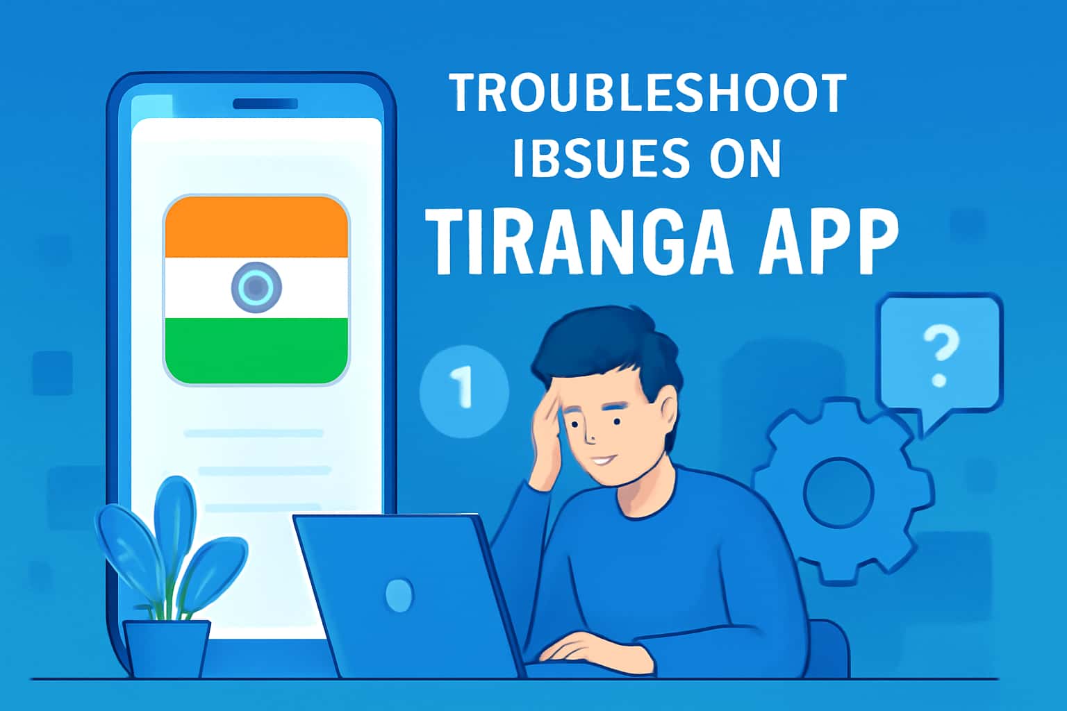 An informative scene illustrating troubleshooting steps for the Tiranga App.